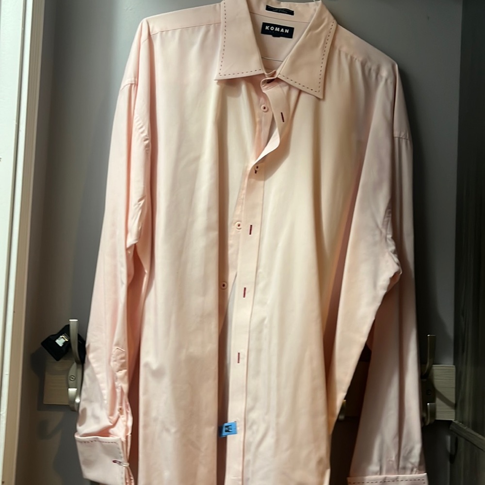 Koman Pink Button Down Shirt With Red Stitching